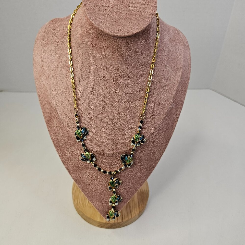 Gold Tone Chain Seven Elephants Pendant Necklace